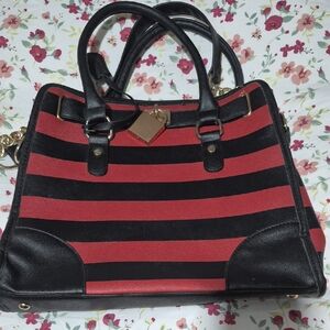 Stylish Black and Red Striped Women's Bag